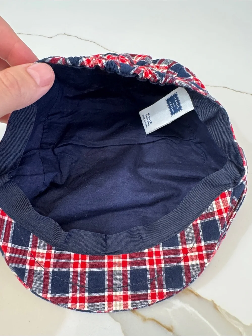 Janie and Jack Red Navy Plaid Newsboy Cap